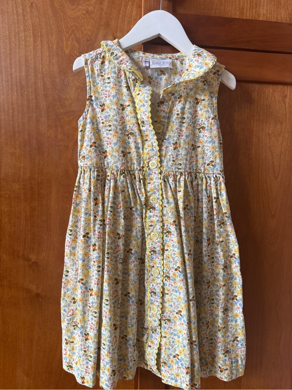 Rachel Riley Yellow Floral Button-Front Ruffle Collar Dress